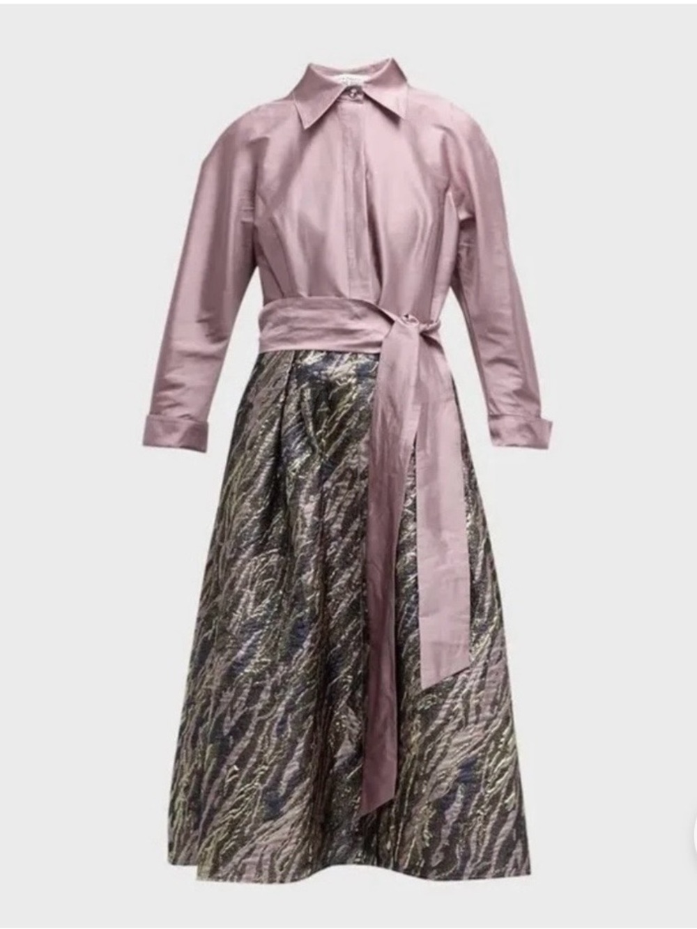 Teri Jon Pink Shirtwaist Top with Metallic Patterned Full Skirt
